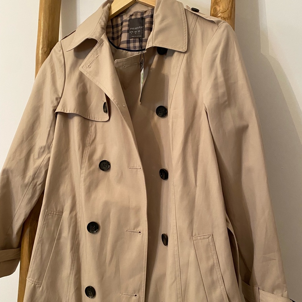 NWT! Primark Beige Double-Breasted Trench Coat Size 8 Preppy Fall Winter Trendy - Picture 5 of 11